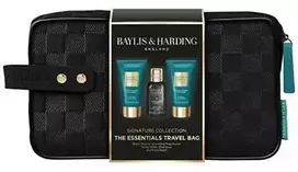 Baylis & Harding Vyrų dušo rinkinys su krepšiu (juodieji pipirai ir ženšenis) – Kūno priežiūros dovanų rinkinys krepšelyje (3 vnt.)