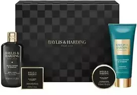 Baylis & Harding Men dušo dovanų rinkinys (juodieji pipirai ir ženšenis) – kūno priežiūros dovanų rinkinys (4 vnt.)