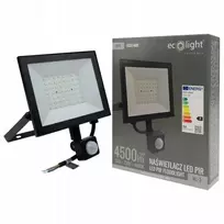 Ecolight LED prožektorius PIR NL-3 50W 4500lm 4000K juodas IP54 su jutikliu (EC61480)