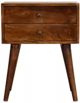 Artisan Furniture Mango medienos naktinis staliukas su 2 stalčiais, kaštono atspalvio