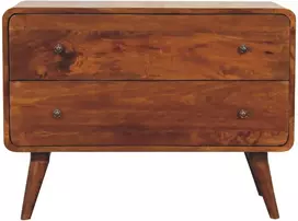 Artisan Furniture Lenkta mango medienos komoda su 2 stalčiais, kaštono atspalvio