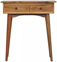 Artisan Furniture Kompaktiškas mango medienos konsolinis staliukas su 2 stalčiais, ąžuolo atspalvio