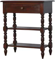 Artisan Furniture Mango medienos šoninis staliukas su stalčiumi ir 2 lentynomis, kaštono atspalvio