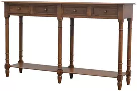 Artisan Furniture Mango medienos konsolinis staliukas prieškambariui su 4 stalčiais, šviesaus riešuto atspalvio