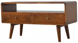 TV staliukas Artisan Furniture Lenkta mango medienos TV spintelė, kaštono atspalvio