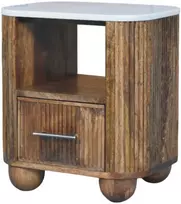 Artisan Furniture Beaumont Marble mango medienos naktinis staliukas su marmuro detale