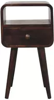 Artisan Furniture Kompaktiškas lenktas mango medienos naktinis staliukas su lentyna, Kalifornijos riešutmedžio atspalvio
