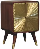 Artisan Furniture Avora mango medienos naktinis staliukas su 2 stalčiais ir žalvario dekoru, kaštono atspalvio
