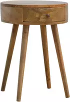 Artisan Furniture Apvalus mango medienos naktinis staliukas, ąžuolo atspalvio