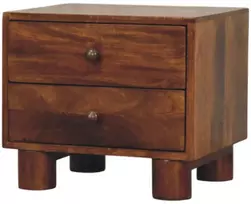 Artisan Furniture Tula mango medienos naktinis staliukas su 2 stalčiais, kaštono atspalvio