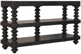 Artisan Furniture Konsolinis staliukas su verpstės formos kojelėmis ir lentyna, Carbon Ash apdailos