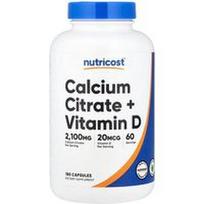 Nutricost, Kalcio citratas + vitaminas D, 180 kapsulių