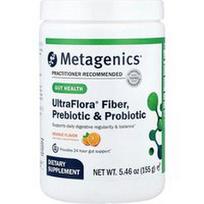 Metagenics, „UltraFlora®“ skaidulos, prebiotikas ir probiotikas, apelsinų skonio, 155 g