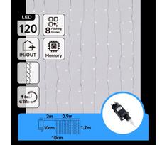 Aigostar-LED Lauko kalėdinė girlianda 120xLED/8 funkcijų 3,9x1,2m IP44 šaltai balta