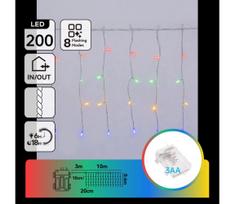Aigostar - LED lauko kalėdinė girlianda 200xLED/8 funkcijų 3xAA 13x0,4m IP44 daugiaspalvė