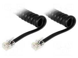 Cable: telephone | coiled,interlaced | RJ9 plug,both sides | black