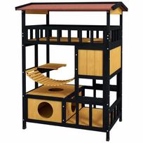 Kačių namelis PawHut 84x60x116cm., šviesiai rudos/juodos spalvos