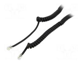 Cable: telephone | coiled | RJ10 plug,both sides | black | PVC | 7m