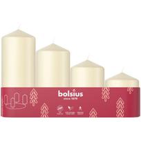 Žvakių rinkinys, cilindrinė Bolsius Christmas, 4 - 9 h, 4 vnt., dramblio kaulo sp.