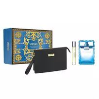 RINKINYS: „VERSACE Man Eau Fraiche“ EDT purškiklis, 100 ml + „VERSACE Man Eau Fraiche“ EDT purškiklio miniatiūra, 10 ml + kosmetinė