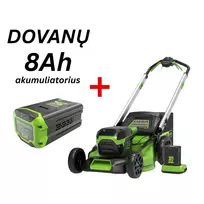Savaeigė vejapjovė 60V 51cm gd60lm51spk4 (su 4Ah akumuliatoriumi ir krovikliu) + G60B8, GREENWORKS