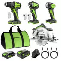 4vnt įrankių rinkinys CK341A1 (krepšys + 2.0Ah + 4Ah + 65W USB kroviklis), GREENWORKS