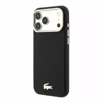 Lacoste Champs Elysees PU odos dėklas su MagSafe telefonui iPhone 18 Pro Max / 17 Pro Max, auksiniu logotipu, juodas su auksu