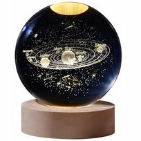 LED naktinė mini stalinė lempa, 3D stiklinis rutulys „Galaxy“, Saulės sistema, USB