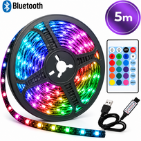 LED RGB juostelė 5 m su „Bluetooth“ valdymu, LED šviesos juosta, RGB LED lemputės juostelė