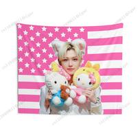 K-Pop Star & Pink Us Flag Tapestry Home Decoration, Cute Wall Hanging For Bedroom, Living Room & K-Pop Fans Felix American Tapes 30x40in pink