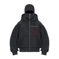 2026 New Double Hat Mask Zipper Pocket Hoodie Casual Fashion Punk Style Fashion Printed Pattern Sportswear XL black