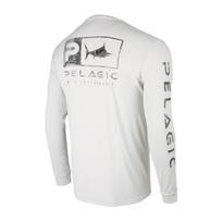 PELAGIC ilgomis rankovėmis, apvalia iškirpte žvejybos marškinėliai - Apsauga nuo saulės, Jūros šilko pojūtis, Kvėpuojantys, Su dideliu logotipu sportiniai marškinėliai Large white