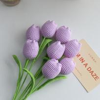 Handmade Crochet Tulip Bouquet Artificial Flower DIY Gift for Mother Teacher BirthdayGraduation Valentine Home Decor Accessories 3PCS violetinė