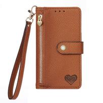 Leather Wallet Flip Case for Honor X9A X8A X6A X9B X7B X6B X5B Plus X6, Phone Cover Wrist Strap, Heart Emblem, Kickstand Honor X6b šokoladas
