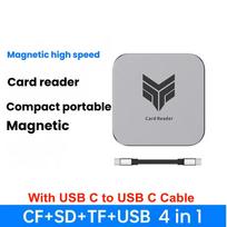 Kebidu 4-in-1 Magnetic Card Reader | SD/TF/CF/USB Multi Port Adapter,Plug & Play High Speed Photo Video Transfer for iPhone, Android, Cameras, Laptops Type C to Type C Device
