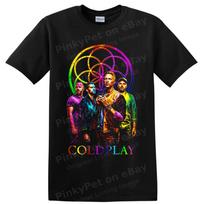 Coldplay Rock Band Rainbow Portrait T Shirt Colorful Music Fan Graphic Art Tee L black