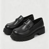 Large Size Height Increasing Thick Sole Men Leather Shoes, Patent Leather Shiny Wide Toe Casual Block Heel Loafers 46 black