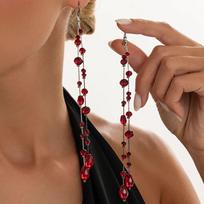 KunJoe Gothic Vintage Red Glass Crystal Waterdrop Pendant Earrings Women Punk Long Tassel Dangle Earring Halloween Party Jewelry raudona