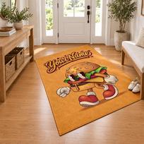 Burger Pommes Custom Name Personalized Rug Non‑Slip Doormat Floor Carpet Housewarming Birthday Gift for Family Friends 40cmx60cm orange