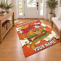 Burger Pommes Custom Name Personalized Rug Non‑Slip Doormat Floor Carpet Housewarming Birthday Gift for Family Friends 60cmx90cm