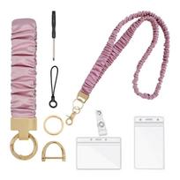 Multifunctional Retractable Scrunchie Lanyard With Keychain And Card Holders Perfect For Offices Work School And Travel violetinė