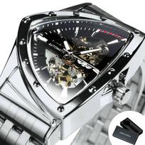 NUGALĖTOJAS Karinis Trikampis Skeletas Automatinis Laikrodis Vyrams Auksinis Sportinis Mechaninis Laikrodis Prabangus Nerūdijančio Plieno Apyrankė Šviesus gray