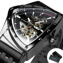 NUGALĖTOJAS Karinis Trikampis Skeletas Automatinis Laikrodis Vyrams Auksinis Sportinis Mechaninis Laikrodis Prabangus Nerūdijančio Plieno Apyrankė Šviesus black