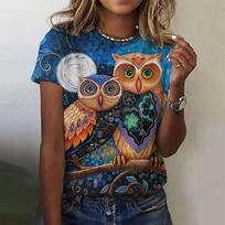 Auksinės Pelėdos Marškinėliai Gyvūnas 3D Spausdinimo Marškinėliai Moteriški Madingi Marškinėliai Harajuku Viršutiniai Drabužiai T-shirt Dovana Marškinėliai Grafiniai Per dideli Viršutiniai Drabužiai Moterims 7xl blue