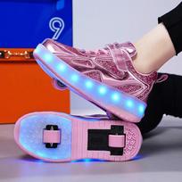 Women 2-wheel Roller Skate Shoes Trend Girls' Shoes With LED Retractable Child Dual-Purpose Casual Sneakers With Wheels EUR-31 red