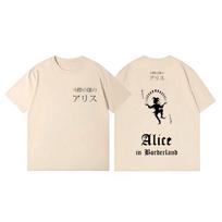 TV Series Alice in Borderland Print Tshirt High Quality Fashion Oversized Tshirts Men Women Casual Cotton Short Sleeve T Shirt 4XL beige