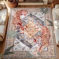 Moynesa Tigrinis Bohemiškas Kilimas Svetainei Retro Tigro Rašto Kilimas Skalbiami Kilimai Valgomojo Kambarys Įėjimo Durų Kilimėlis Virtuvės Zonos Kilimas 40x60cm brown