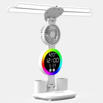 1Pc Rechargeable Table Lamp for Study, Desk Lamp Reading Light Led Table Light with Fan, Led Clock Dispaly Reading Lamp