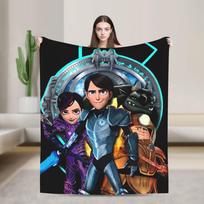 Trollhunters Tales Of Arcadia Blanket Airplane Travel Flannel Throw Blanket For Living Room Super Soft Quality Bedspread Gift Size: 75*100cm, Weight: 230 GSM black
