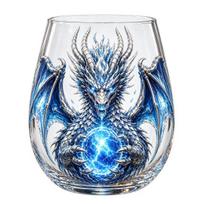 Dovanos žaidėjams Kolekcionieriams Mitinis Drakono Stiklo Menas Puodelis, 3D Lipdytas Gėrimui su Kristalo Kamuoliu, Fantazijos Mėgėjams 400ml Viskiui Stiklinė Bourbonui F blue